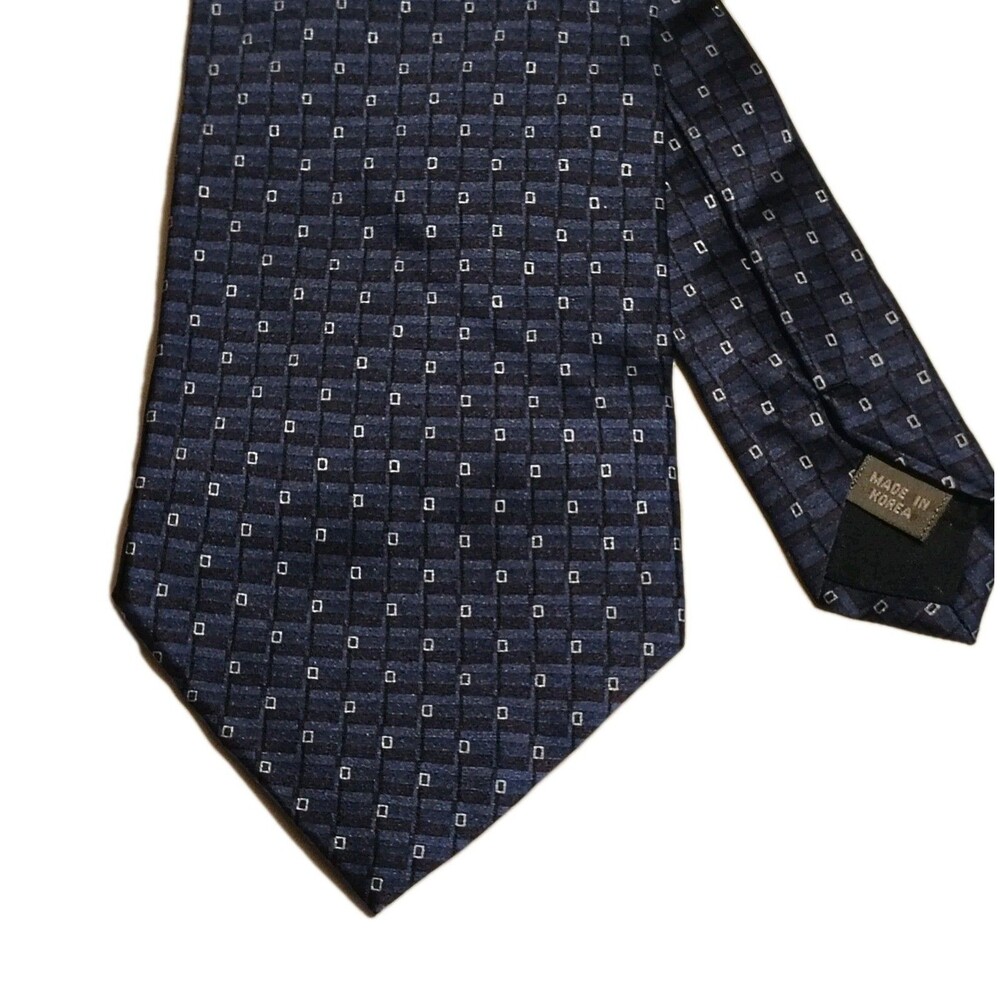 Palatina Men’s Neck Tie 100% Silk Made In USA Blue Geometric Abstract Print